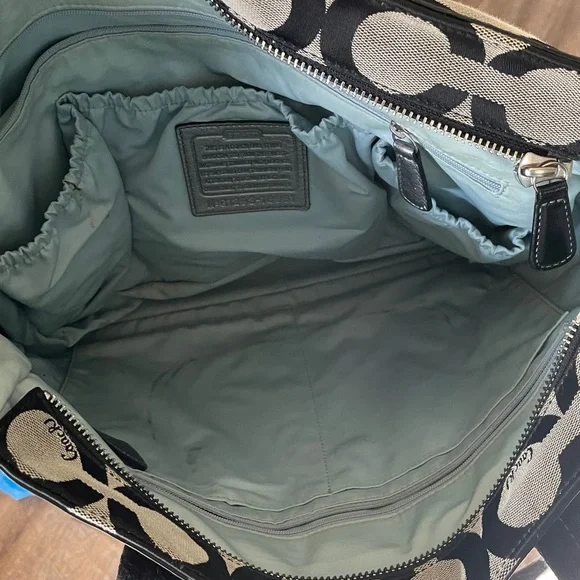 Coach Signature Logo Print Canvas with Leather Trim Diaper Bag